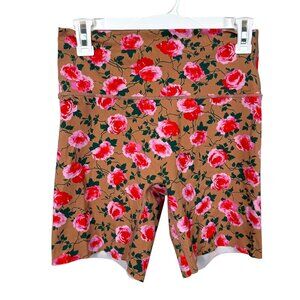Aerie Offline Bike Shorts Womens Large Brown Pink Floral 7" Activewear Yoga